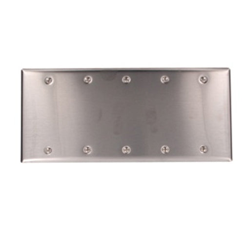 Leviton 84065-40, 5-Gang No Device Blank Wallplate, Standard Size, Box Mount, Non-Magnetic Stainless Steel
