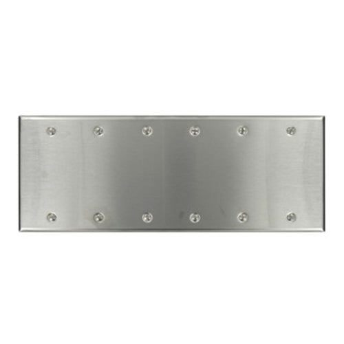 Leviton 84066-40, 6-Gang No Device Blank Wallplate, Standard Size, Box Mount, Non-Magnetic Stainless Steel