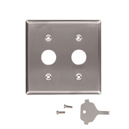 Leviton 84072-40, 2-Gang Key Lock Power Switch Device Switch Wallplate, Standard Size, 302 Stainless Steel, Device Mount, With Spanner Screws and Tool, Pierced One Single 0.880 Diameter