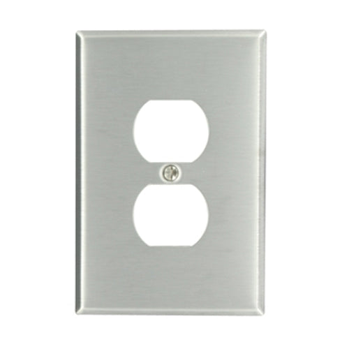 Leviton 84103, 1-Gang Duplex Device Receptacle Wallplate, Oversized, 430 Stainless Steel, Device Mount, Stainless Steel