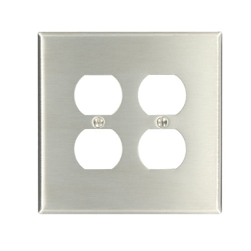 Leviton 84116-40, 2-Gang Duplex Receptacle Wallplate, Oversized, Non-Magnetic Stainless Steel, Device Mount