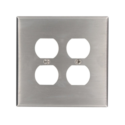 Leviton 84116, 2-Gang Duplex Device Receptacle Wallplate, Oversized, 430 Stainless Steel, Device Mount, Stainless Steel