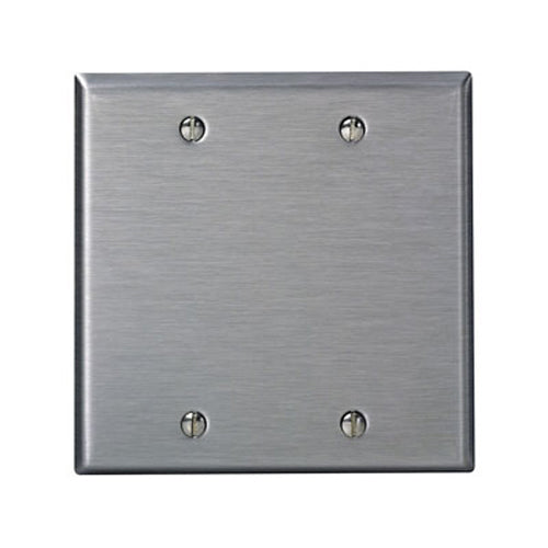 Leviton 84125-40, 2-Gang No Device Blank Wallplate, Oversized, Box Mount, Non-Magnetic Stainless Steel