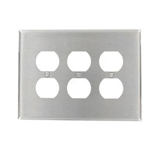 Leviton 84130-40, 3-Gang Duplex Receptacle Wallplate, Oversized, Non-Magnetic Stainless Steel, Device Mount