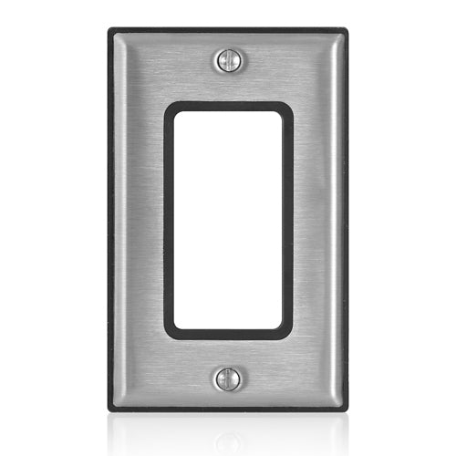 Leviton 84401-G40, 1-Gang Decora Wallplate, Standard Size, Non-Magnetic Stainless Steel, Device Mount, Over-Molded Gasket