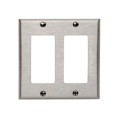 Leviton 84409-40, 2-Gang Decora/GFCI Device Decora Wallplate, Standard Size, 302 Stainless Steel, Device Mount, Stainless Steel, Brushed Finish, 2 Packs