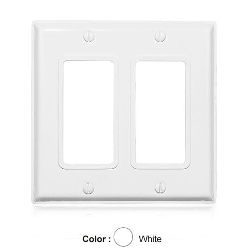 Leviton 84409-G4W, 2-Gang Decora Device Wallplate, Standard Size, Non-Magnetic Stainless Steel, Over-Molded Gasket, Stainless Steel Painted White