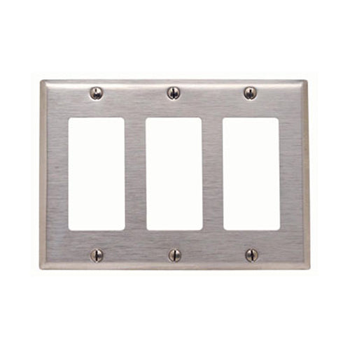 Leviton 84411-40, 3-Gang Decora/GFCI Device Decora Wallplate, Standard Size, Non-Magnetic Stainless Steel, Device Mount