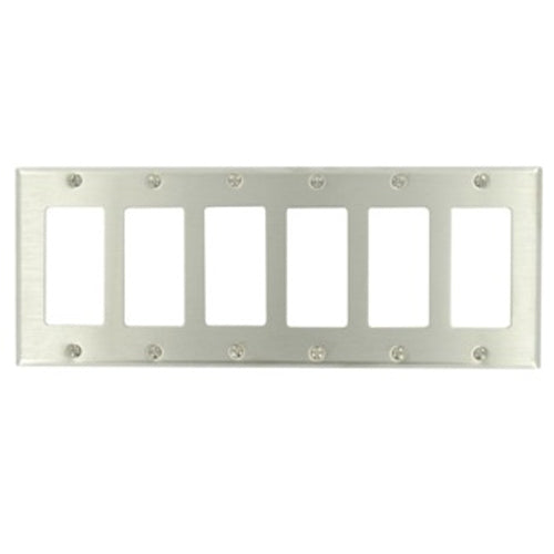 Leviton 84436-40, 6-Gang Decora/GFCI Device Decora Wallplate, Standard Size, Non-Magnetic Stainless Steel, Device Mount