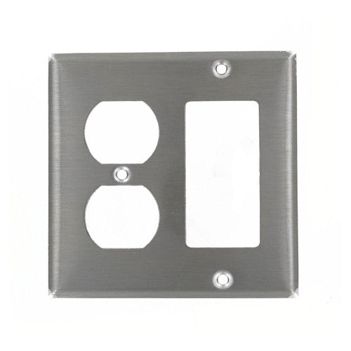 Leviton 84455-40, 2-Gang 1-Duplex 1-Decora/GFCI Device Combination Wallplate, Standard Size, Non-Magnetic Stainless Steel, Device Mount