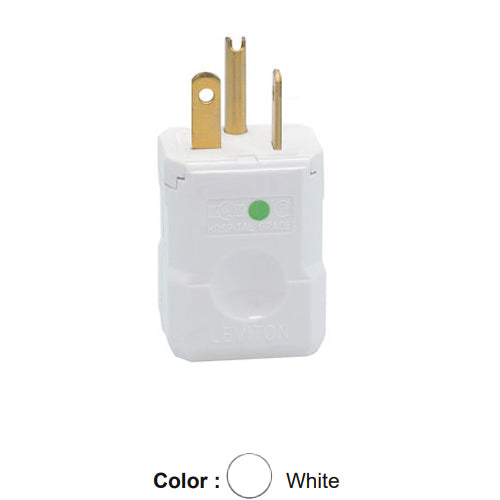 Leviton 8456-V, Python Straight Blade Plug, Hospital Grade, 20A 250V, NEMA 6-20P, 2-Pole, 3-Wire, Grounding, White
