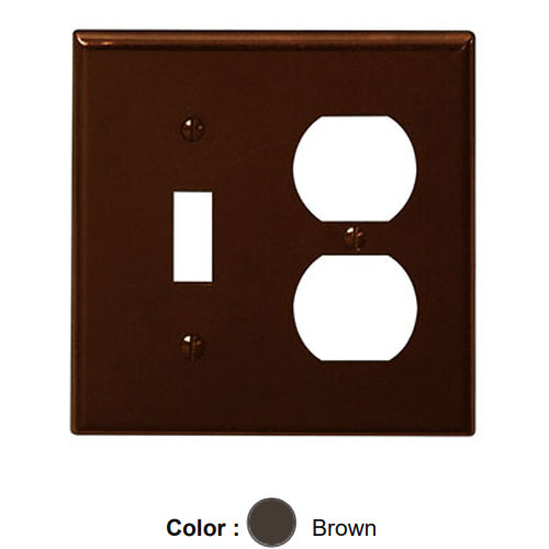 Leviton 85005, 2-Gang 1-Toggle and 1-Duplex Device Combination Wallplate, Standard Size, Thermoset, Device Mount, Brown, 5 Packs
