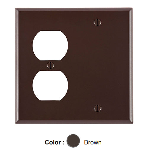 Leviton 85008, 2-Gang 1-Duplex and 1-Blank Device Combination Wallplate, Standard Size, Thermoset, Box Mount, Brown, 2 Packs