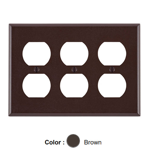 Leviton 85030, 3-Gang Duplex Device Receptacle Wallplate, Standard Size, Thermoset, Device Mount, Brown
