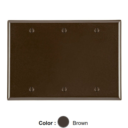Leviton 85033, 3-Gang No Device Blank Wallplate, Standard Size, Thermoset, Box Mount, Brown