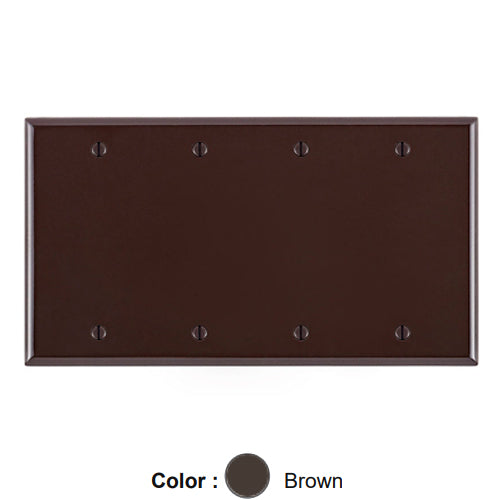 Leviton 85064, 4-Gang No Device Blank Wallplate, Standard Size, Thermoset, Box Mount, Brown