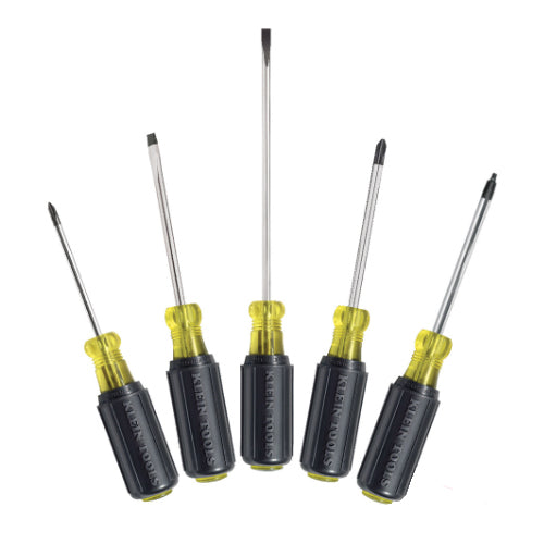 Klein Tools 85445, Screwdriver Set, Slotted, Phillips and Square, 5-Piece