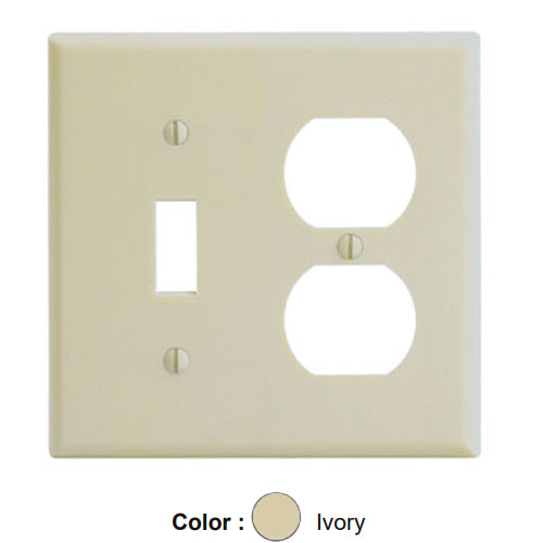 Leviton 86005, 2-Gang 1-Toggle and 1-Duplex Device Combination Wallplate, Standard Size, Thermoset, Device Mount, Ivory, 5 Packs