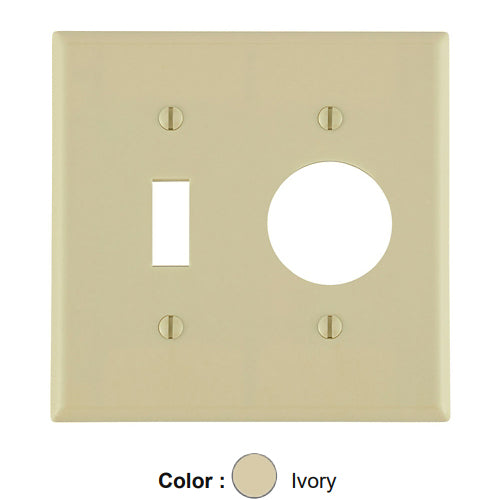 Leviton 86007, 2-Gang 1-Toggle and 1-Single 1.406 Inch Diameter Device Combination Wallplate, Standard Size, Thermoset, Device Mount, Ivory, 2 Packs