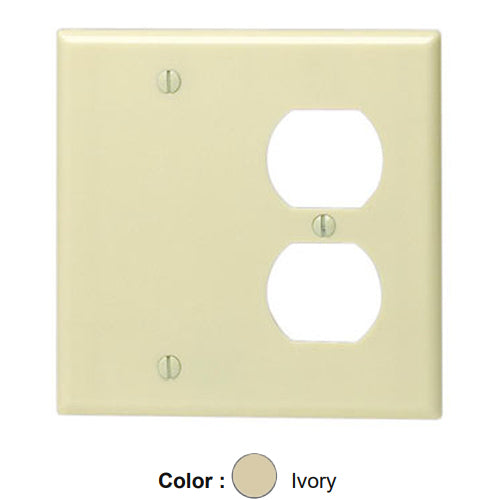 Leviton 86008, 2-Gang 1-Duplex and 1-Blank Device Combination Wallplate, Standard Size, Thermoset, Box Mount, Ivory, 2 Packs