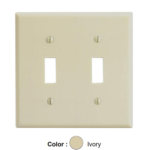 Leviton 86009, 2-Gang Toggle Device Switch Wallplate, Standard Size, Thermoset, Device Mount, Ivory, 10 Packs