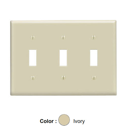Leviton 86011, 3-Gang Toggle Switch Wallplate, Standard Size, Thermoset, Device Mount, Ivory, 10 Packs