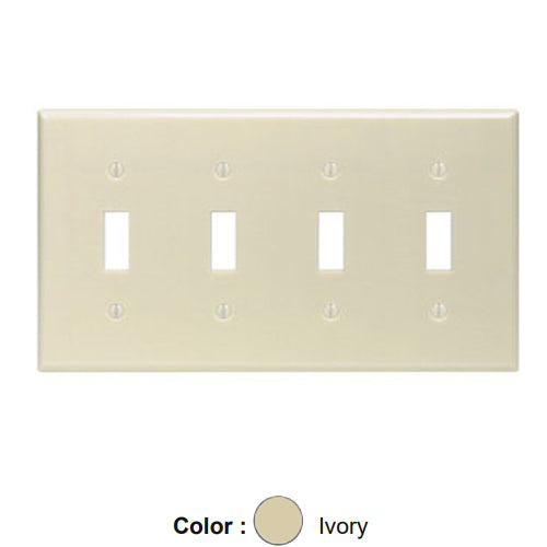 Leviton 86012, 4-Gang Toggle Device Switch Wallplate, Standard Size, Thermoset, Device Mount, Ivory, 5 Packs