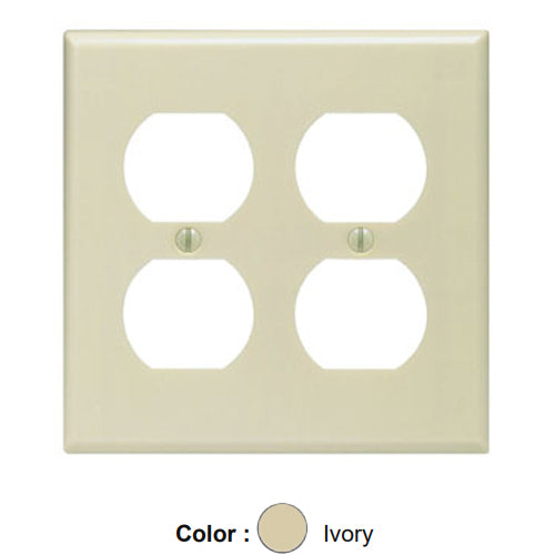 Leviton 86016, 2-Gang Duplex Device Receptacle Wallplate, Standard Size, Thermoset, Device Mount, Ivory, 5 Packs