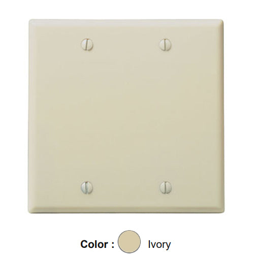 Leviton 86025, 2-Gang No Device Blank Wallplate, Standard Size, Thermoset, Box Mount, Ivory, 2 Packs