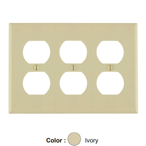 Leviton 86030, 3-Gang Duplex Device Receptacle Wallplate, Standard Size, Thermoset, Device Mount, Ivory