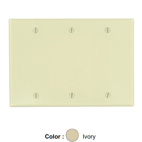 Leviton 86033, 3-Gang No Device Blank Wallplate, Standard Size, Thermoset, Box Mount, Ivory