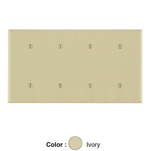 Leviton 86057, 4-Gang No Device Blank Wallplate, Standard Size, Thermoset, Strap Mount, Ivory