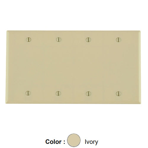 Leviton 86064, 4-Gang No Device Blank Wallplate, Standard Size, Thermoset, Box Mount, Ivory