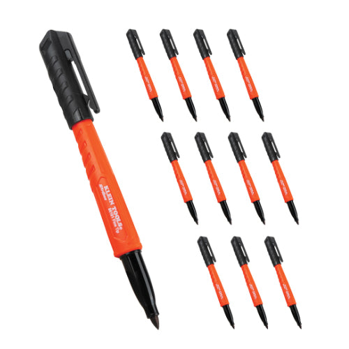 Klein Tools 8610112, Skribes™ Fine Tip Permanent Markers, Black, 12-Pack