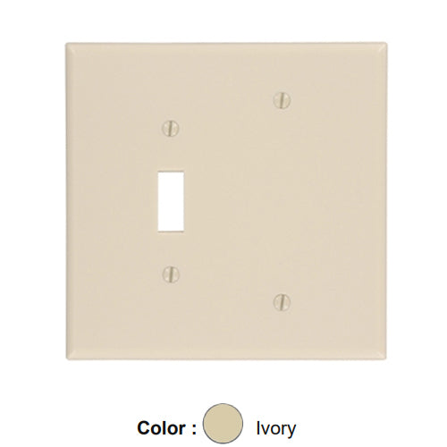 Leviton 86106, 2-Gang 1-Toggle and 1-Blank Device Combination Wallplate, Oversized, Thermoset, Box Mount, Ivory