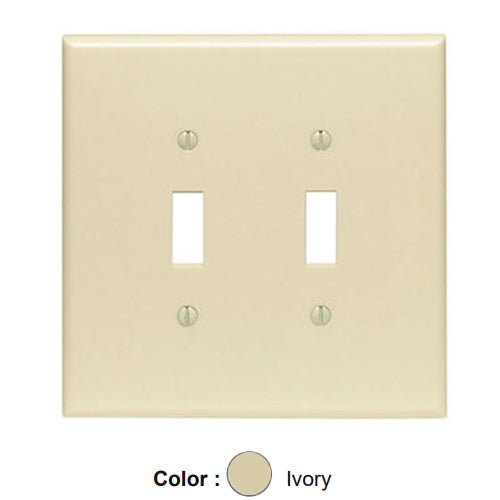 Leviton 86109, 2-Gang Toggle Device Switch Wallplate, Oversized, Thermoset, Device Mount, Ivory