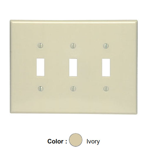 Leviton 86111, 3-Gang Toggle Switch Wallplate, Oversized, Thermoset, Device Mount, Ivory