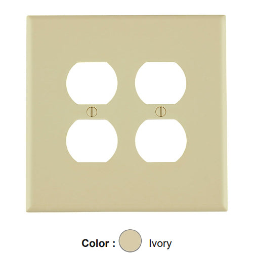 Leviton 86116, 2-Gang Duplex Device Receptacle Wallplate, Oversized, Thermoset, Device Mount, Ivory