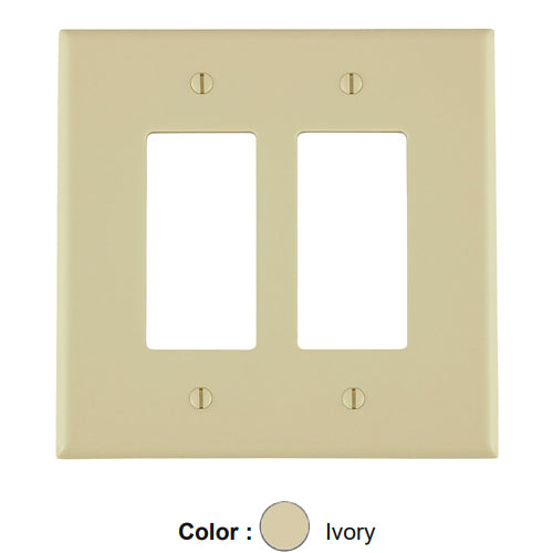 Leviton 86602, 2-Gang Decora/GFCI Device Decora Wallplate, Oversized, Thermoset, Device Mount, Ivory