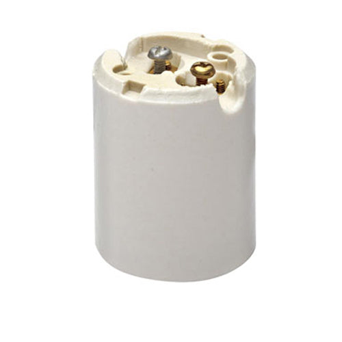 Leviton 8694, Glazed Porcelain Lampholder, Mogul Base, One-Piece, Keyless, Incandescent, Lock Nut, Single Circuit, Back Wired, White