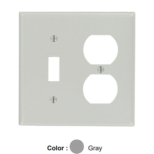 Leviton 87005, 2-Gang 1-Toggle and 1-Duplex Device Combination Wallplate, Standard Size, Thermoset, Device Mount, Gray, 5 Packs
