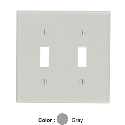 Leviton 87009, 2-Gang Toggle Device Switch Wallplate, Standard Size, Thermoset, Device Mount, Gray, 10 Packs