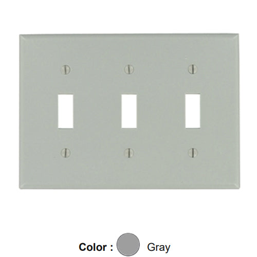 Leviton 87011, 3-Gang Toggle Switch Wallplate, Standard Size, Thermoset, Device Mount, Gray, 10 Packs