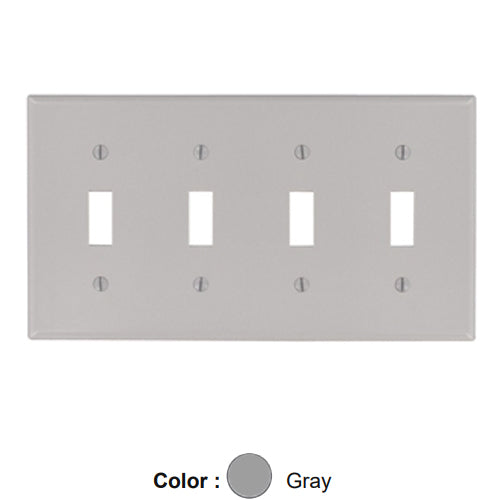 Leviton 87012, 4-Gang Toggle Device Switch Wallplate, Standard Size, Thermoset, Device Mount, Gray, 5 Packs