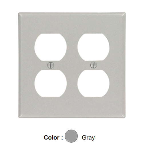 Leviton 87016, 2-Gang Duplex Device Receptacle Wallplate, Standard Size, Thermoset, Device Mount, Gray, 5 Packs