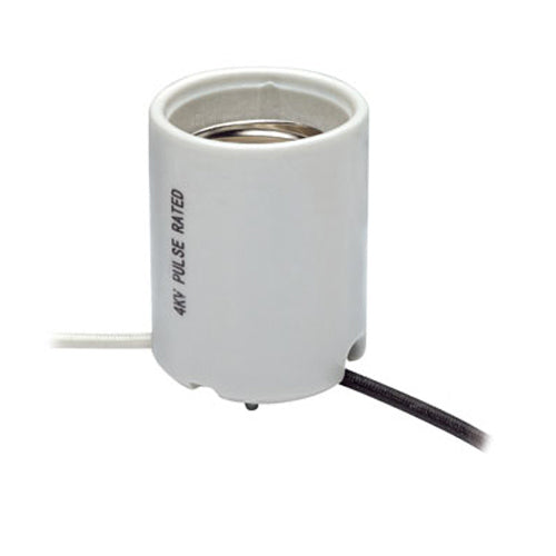 Leviton 8756, Glazed Porcelain Lampholder, Mogul Base, One-Piece, Keyless, HID, HPS up to 400W, Single Circuit, Back Wired, 4KV-Pulse Rated, White