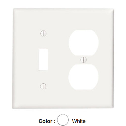 Leviton 88005, 2-Gang 1-Toggle and 1-Duplex Device Combination Wallplate, Standard Size, Thermoset, Device Mount, White, 5 Packs