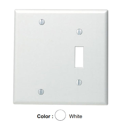 Leviton 88006, 2-Gang 1-Toggle and 1-Blank Device Combination Wallplate, Standard Size, Thermoset, Box Mount, White, 2 Packs