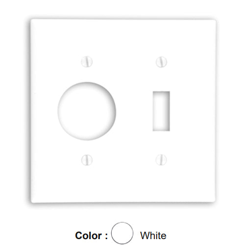 Leviton 88007, 2-Gang 1-Toggle and 1-Single 1.406 Inch Diameter Device Combination Wallplate, Standard Size, Thermoset, Device Mount, White, 2 Packs