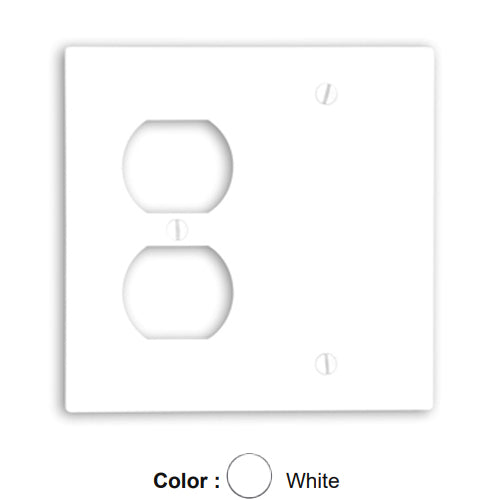 Leviton 88008, 2-Gang 1-Duplex and 1-Blank Device Combination Wallplate, Standard Size, Thermoset, Box Mount, White, 2 Packs